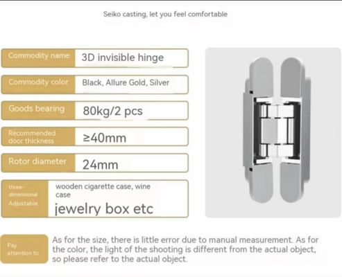 Zwaargewicht 80 kg Max Load Roestvrij staal Onzichtbare scharnieren Set 3D Onzichtbare scharnieren